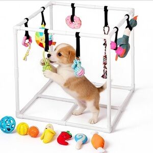 Puppy play gym with hanging toys